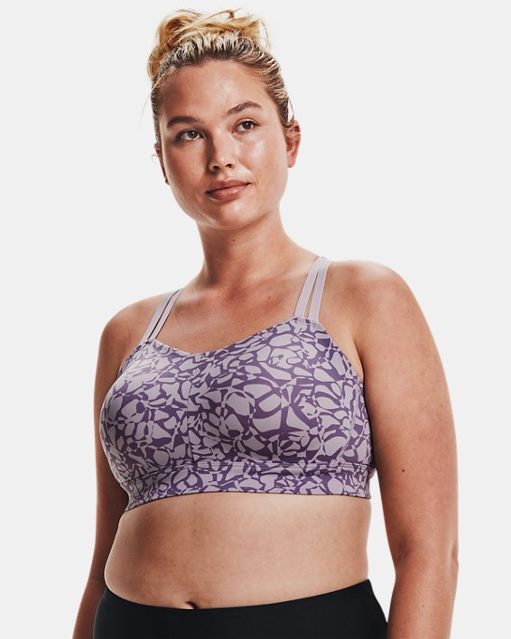 Women's HeatGear® High Printed Sports Bra, Purple, pdpMainDesktop image number 4